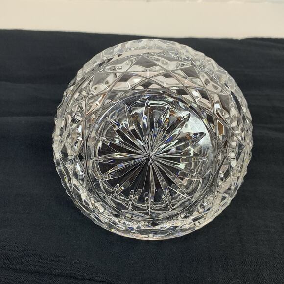 Lead Crystal Heavy Cut Glass Etched Flower Basket w/ Handle Candy Dish Decor - Picture 6 of 9